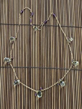 18k Green Aquamarine, Purple Almandine Yellow Gold Necklace (Vintage)